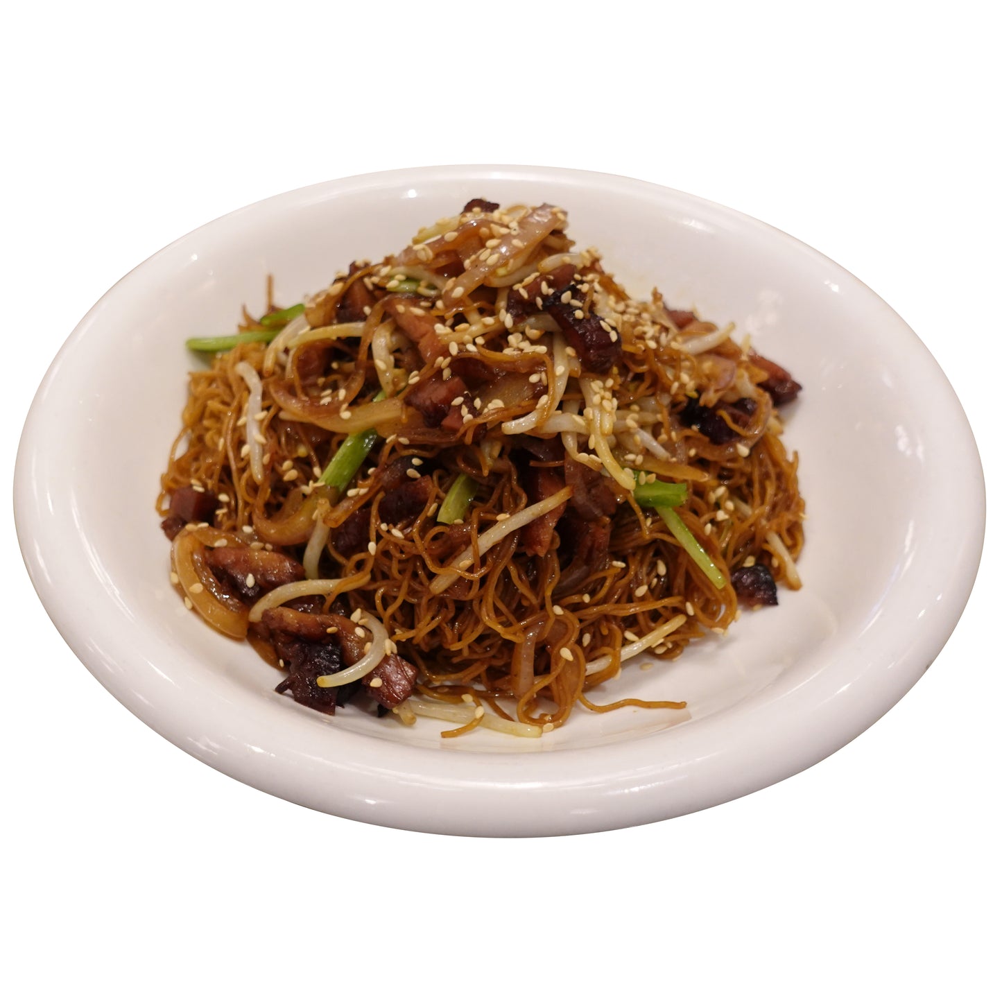 Stir-Fried Egg Noodle with Shredded Honey Pork in Superior Soya Sauce 叉烧丝豉油皇炒面