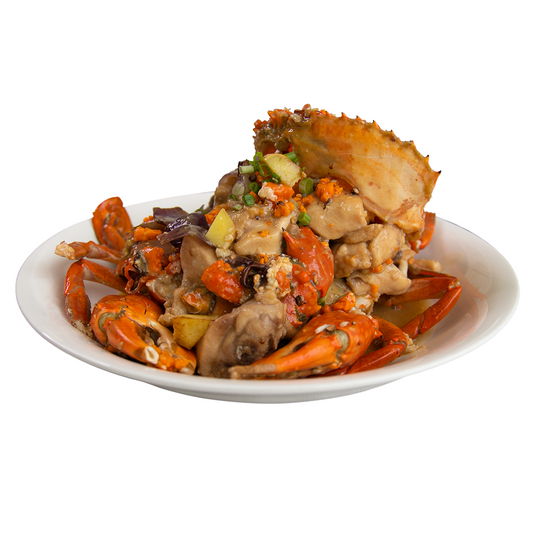 Sauteed Live Crab with Diced Chicken in Ginger & Spring Onion 招牌螃蚧炆鸡件