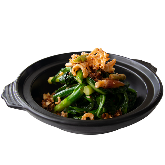 Stir-fried Hong Kong Kang-Lai with Dried Shrimps in Chili Shrimps Paste Served 虾米醬沙窩虾干炒香港芥兰